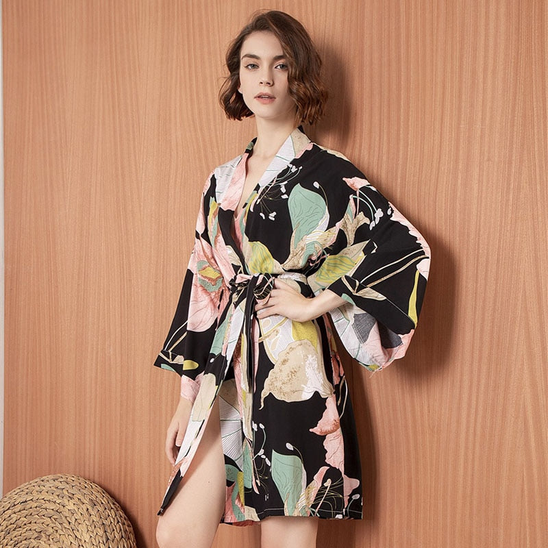 Silk Satin Thin Robe Floral Printed