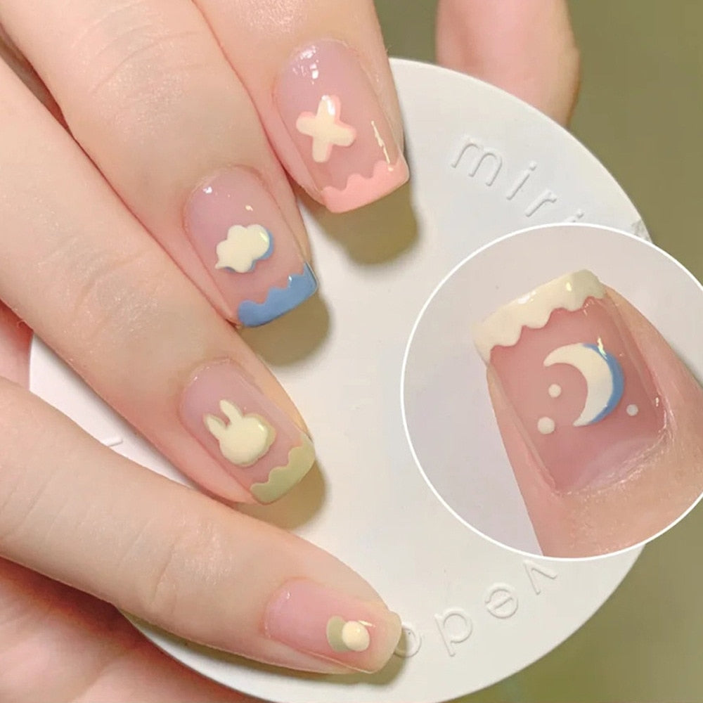 24Pcs/Box Cartoon French Square Press On Nails