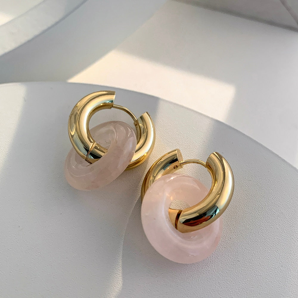 Light Pink Transparent Resin Geometric Hoop Earrings