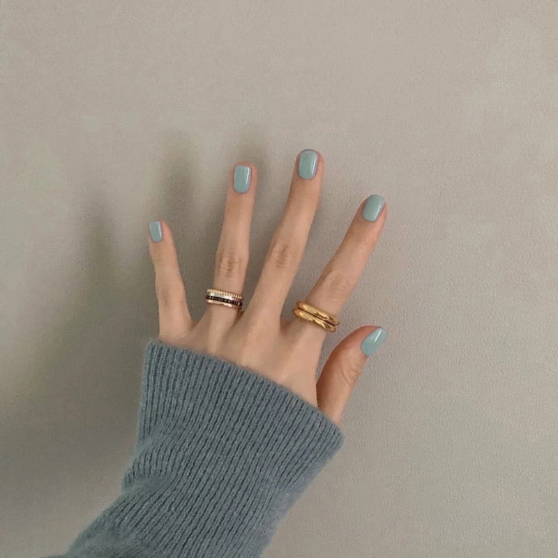 24Pcs/Box Short Aquamarine Press On Nails