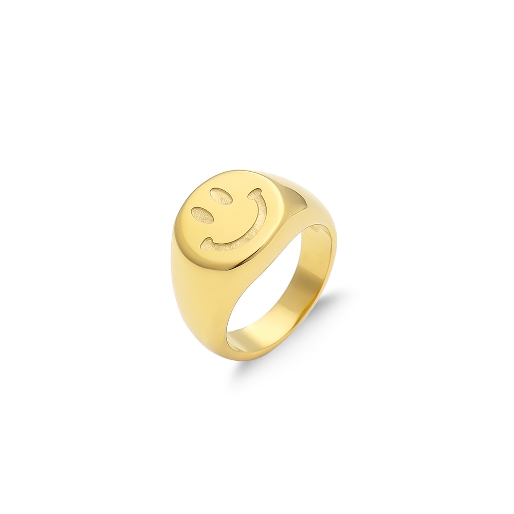 18K Gold Plated Stainless Steel Smiley Face Ring