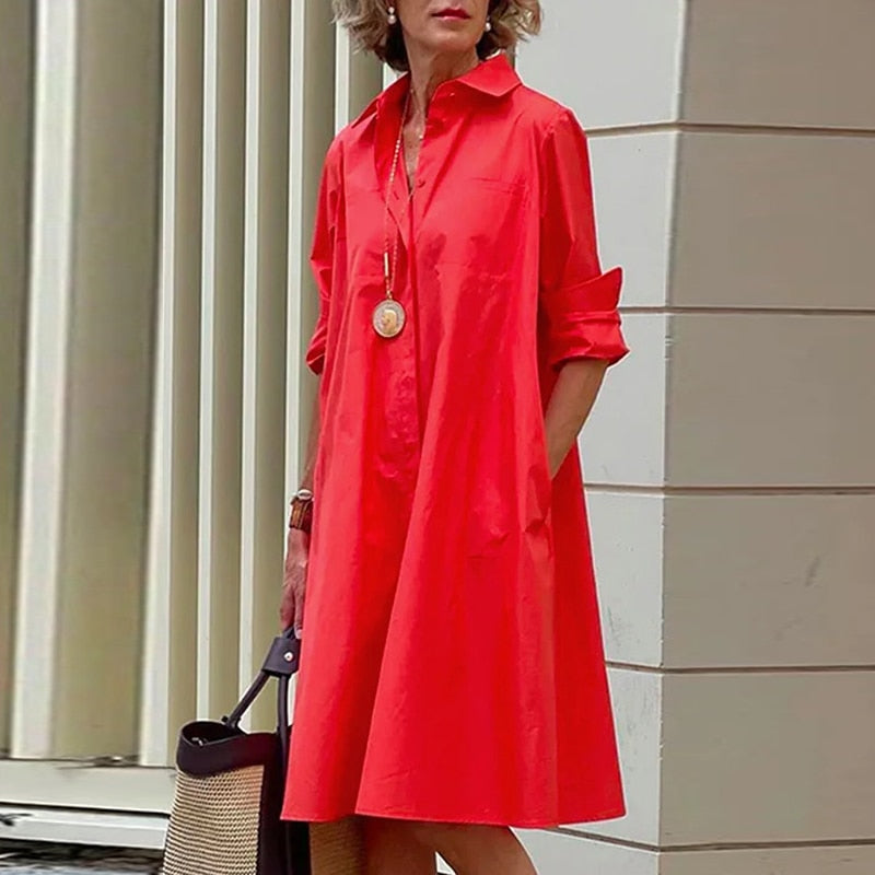 Shirt Dress Casual Solid Color