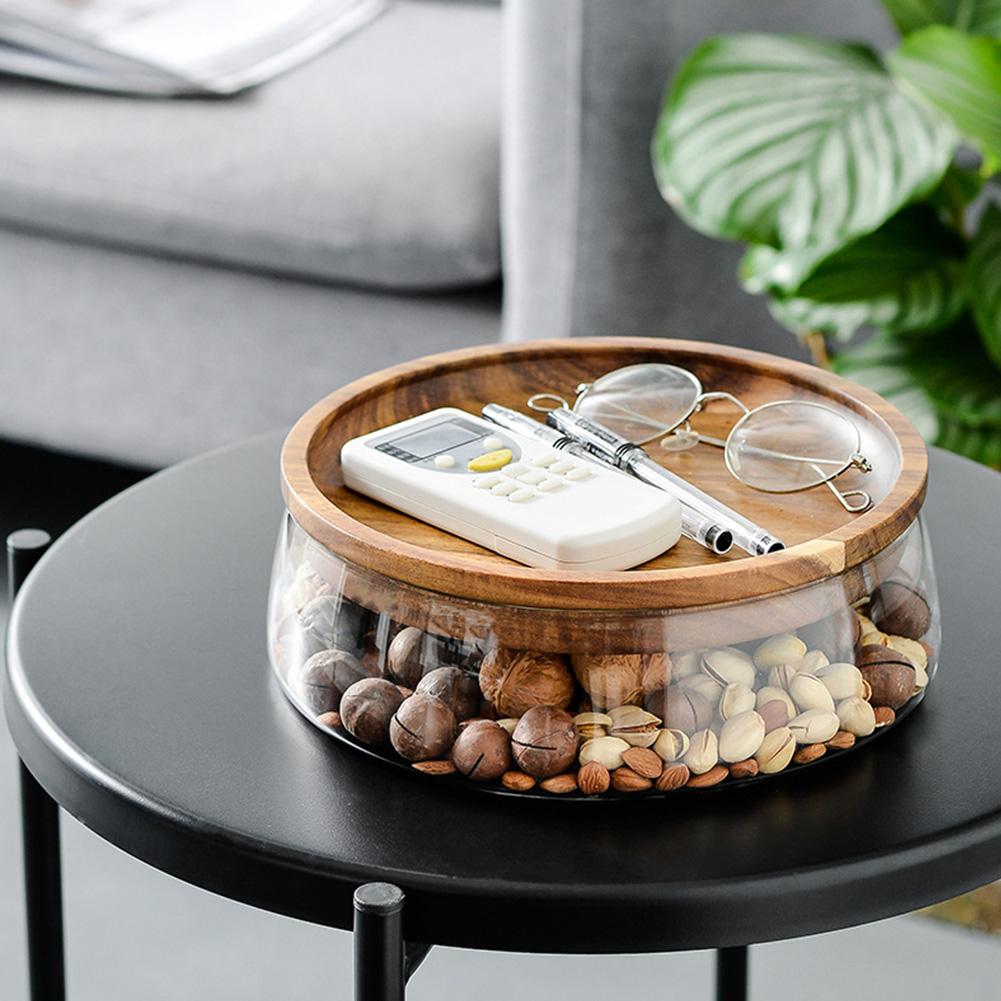 Glass Bowl with Wood Plate Storage Box