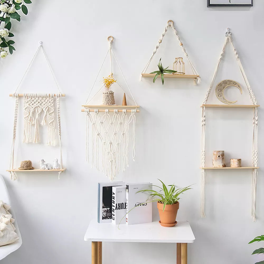 Boho Macrame Wall Hanging Shelf