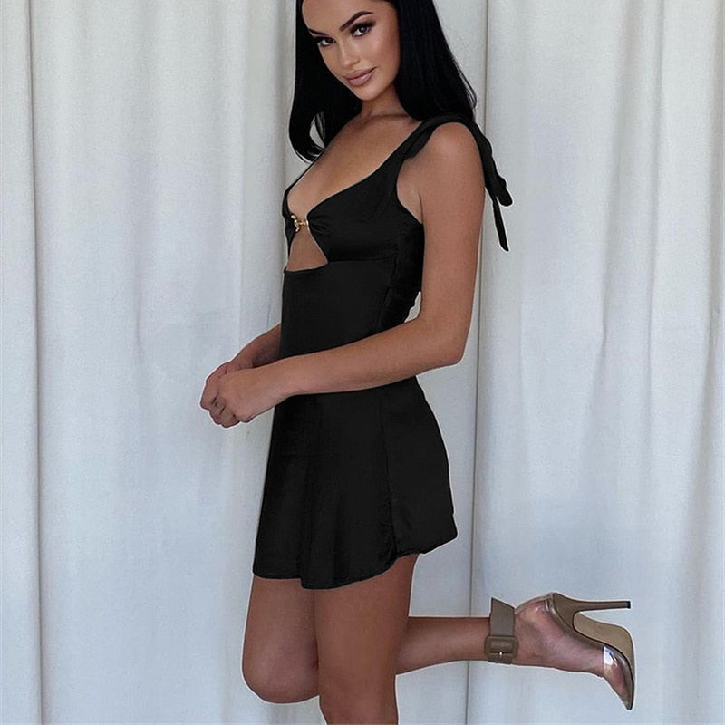 Black Satin Backless Mini Dress