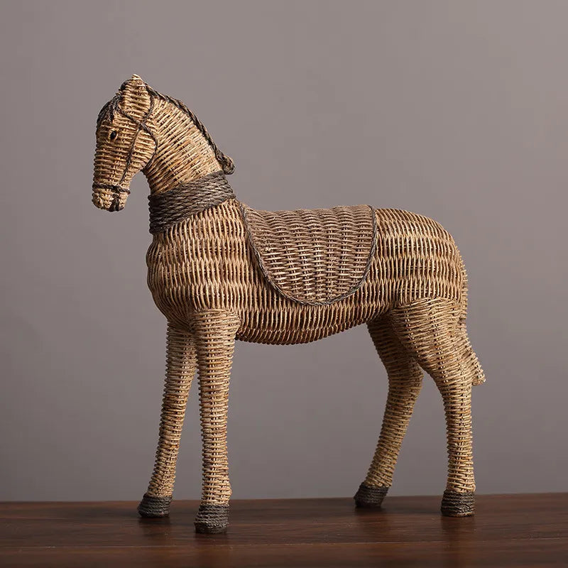 Horse Resin Statue Rattan