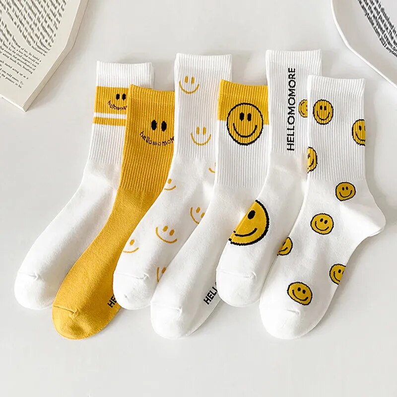 Smiling Cotton Socks Mid-tube