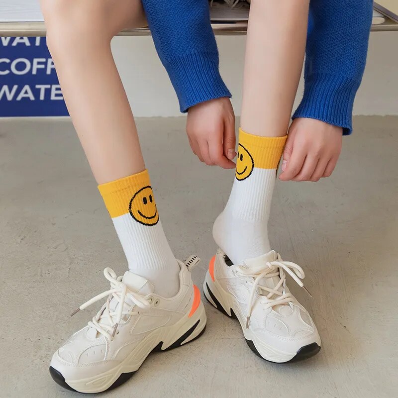 Smiling Cotton Socks Mid-tube