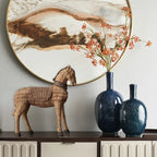 Horse Resin Statue Rattan