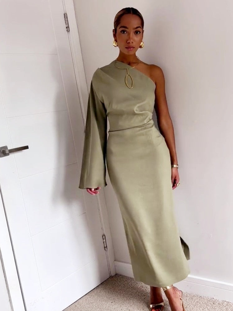 Asymmetric  Long-sleeved Dress