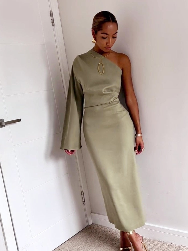 Asymmetric  Long-sleeved Dress