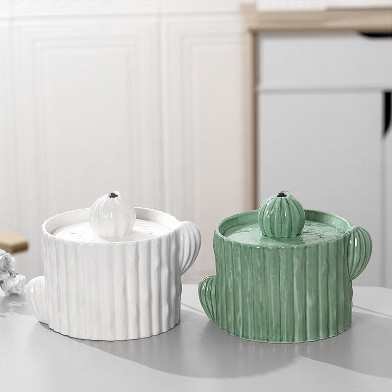 2L USB Multifunction Ceramic Cactus Cats Drinke