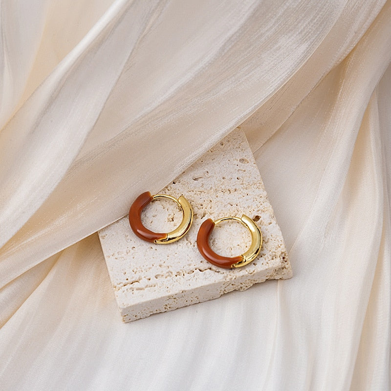 Metal With Two-color Hoop Earrings
