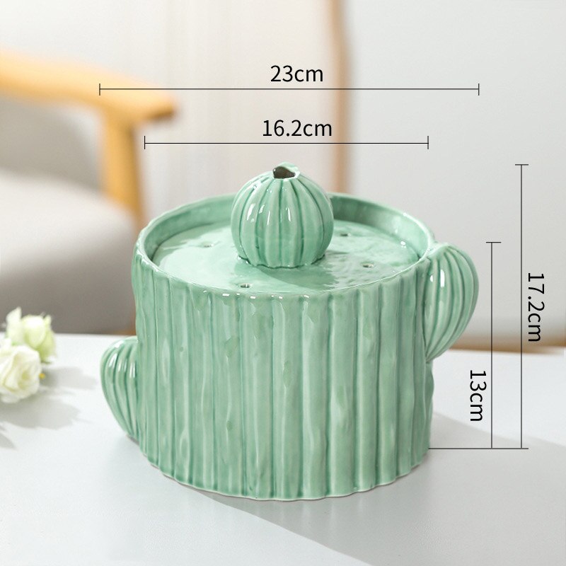 2L USB Multifunction Ceramic Cactus Cats Drinke