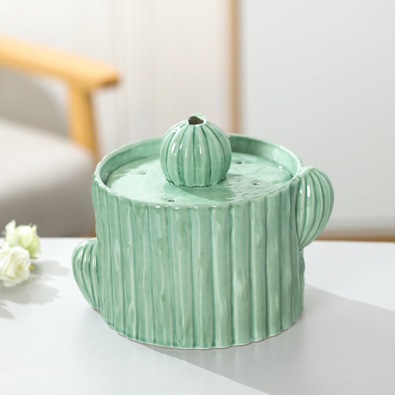 2L USB Multifunction Ceramic Cactus Cats Drinke