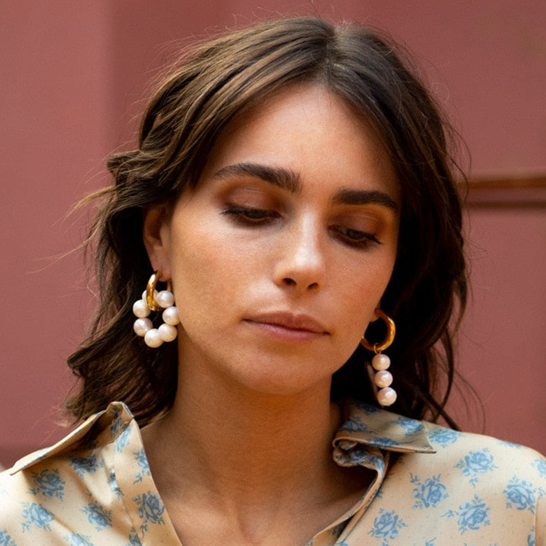Freshwater Hoop Gold Earrings