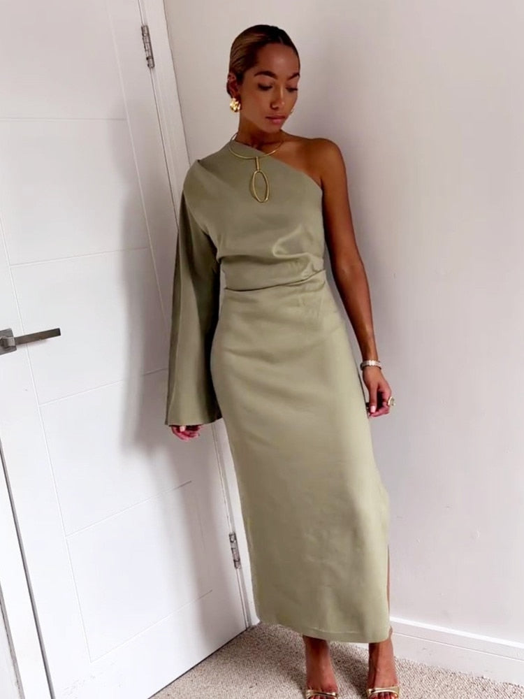 Asymmetric  Long-sleeved Dress