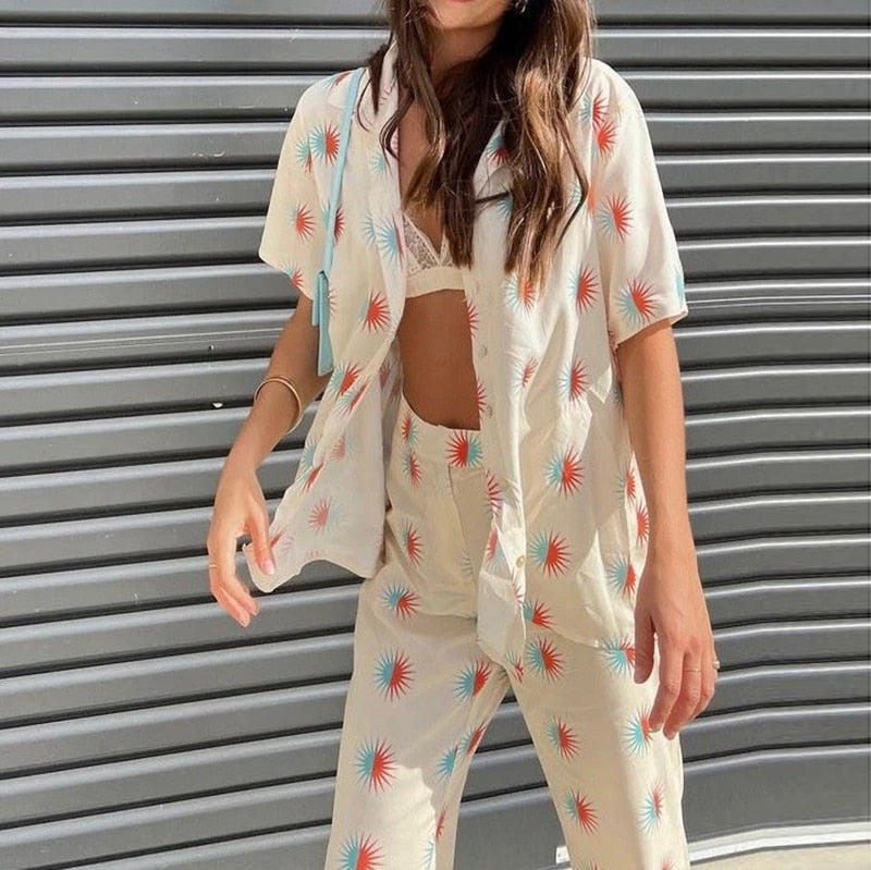 White Print Two Piece Set
