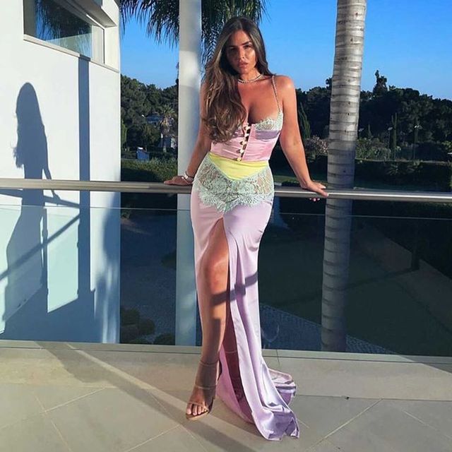 Pink Lace Patchwork Long Party Dress