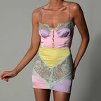Pink Lace Patchwork Mini Party Dress