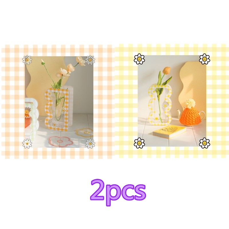 2pcs Transparent Plaid Vase Acrylic