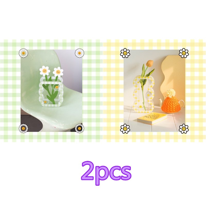 2pcs Transparent Plaid Vase Acrylic