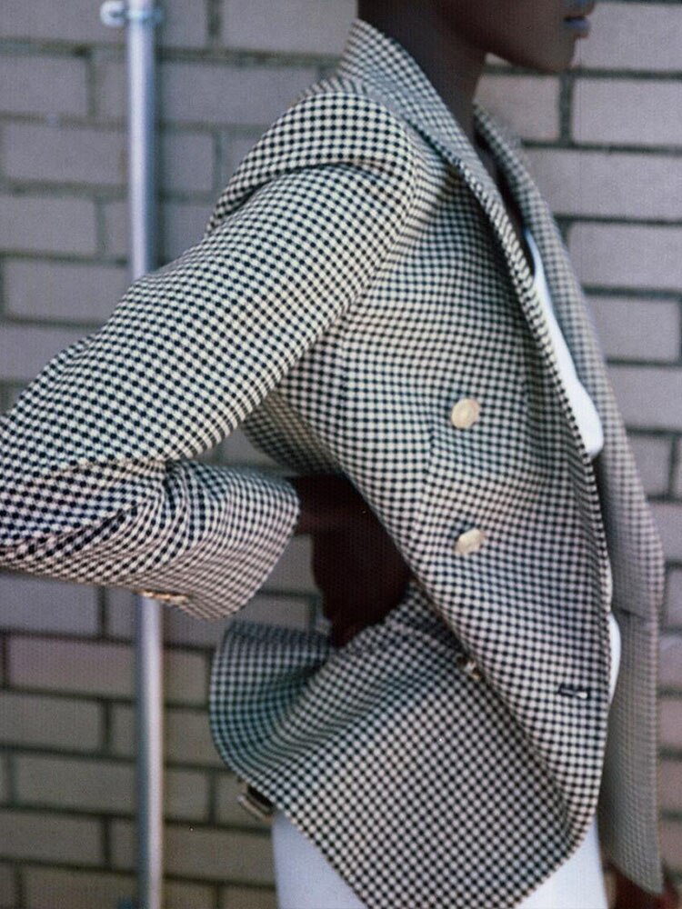 Cotton Plaid Slim Blazer