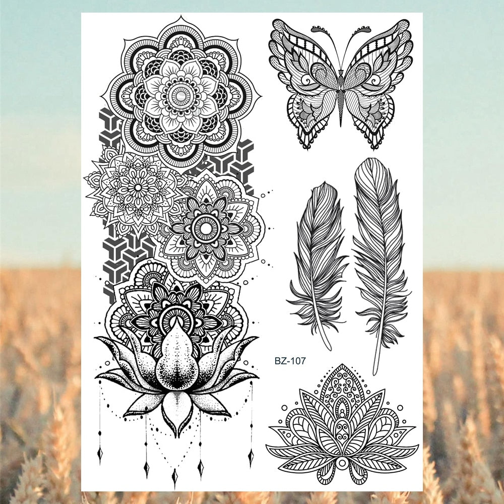 Lotus Henna Mandala Chest Temporary Tattoos