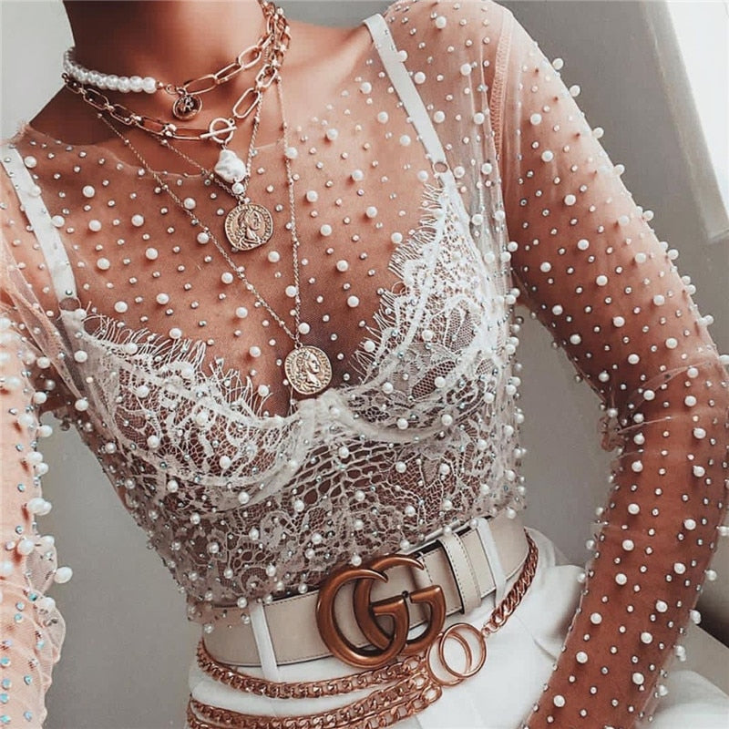 Pearl Mesh Top