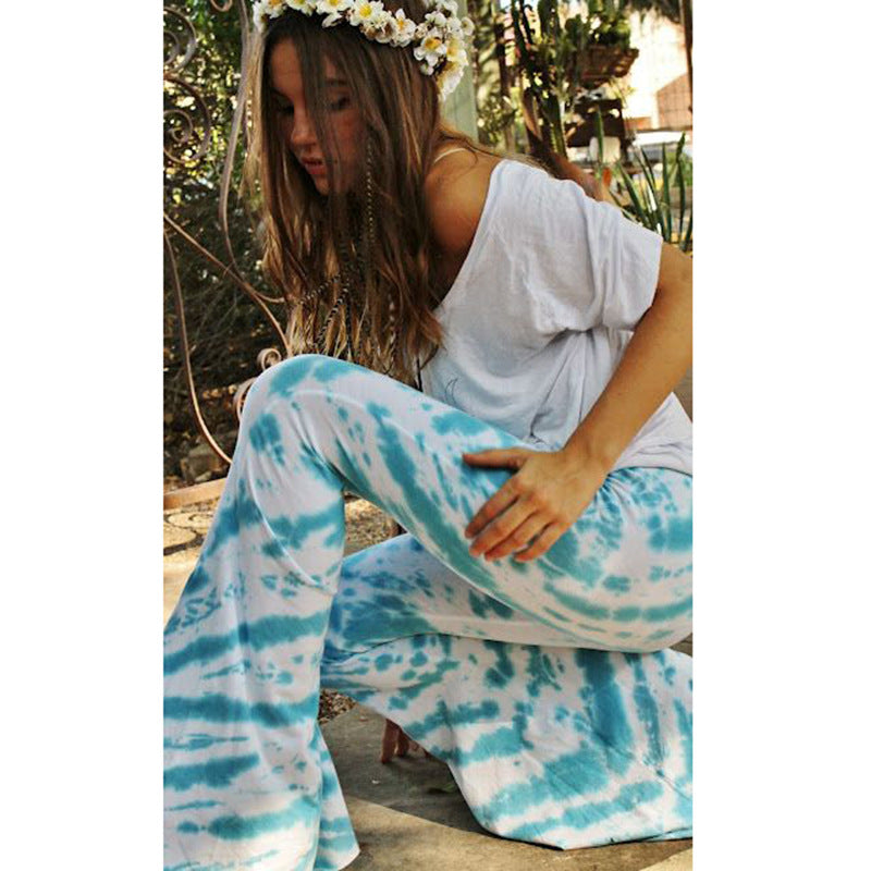 Turquoise Tie-Dye Trumpet Pants