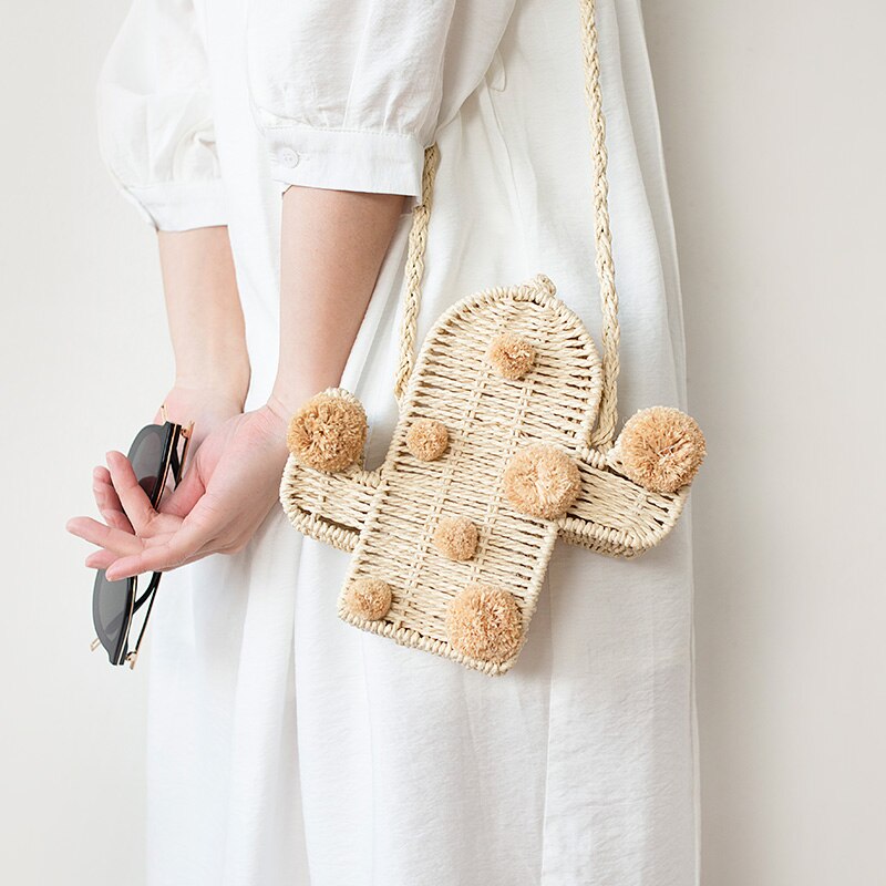 Cactus Shape Rattan Crossbody Bags