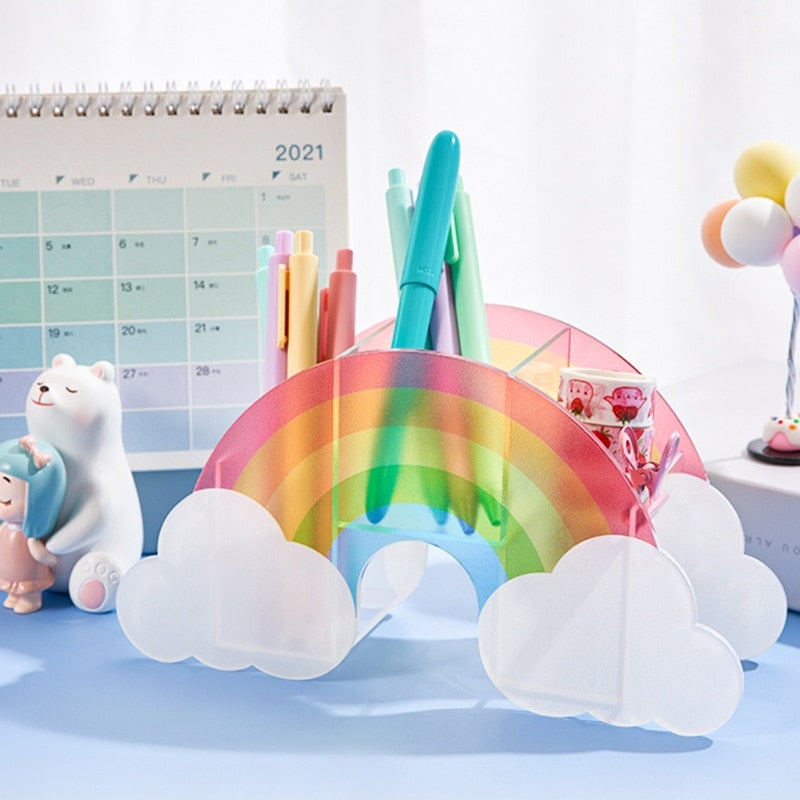 Rainbow Cactus Shape Acrylic Pen Holder