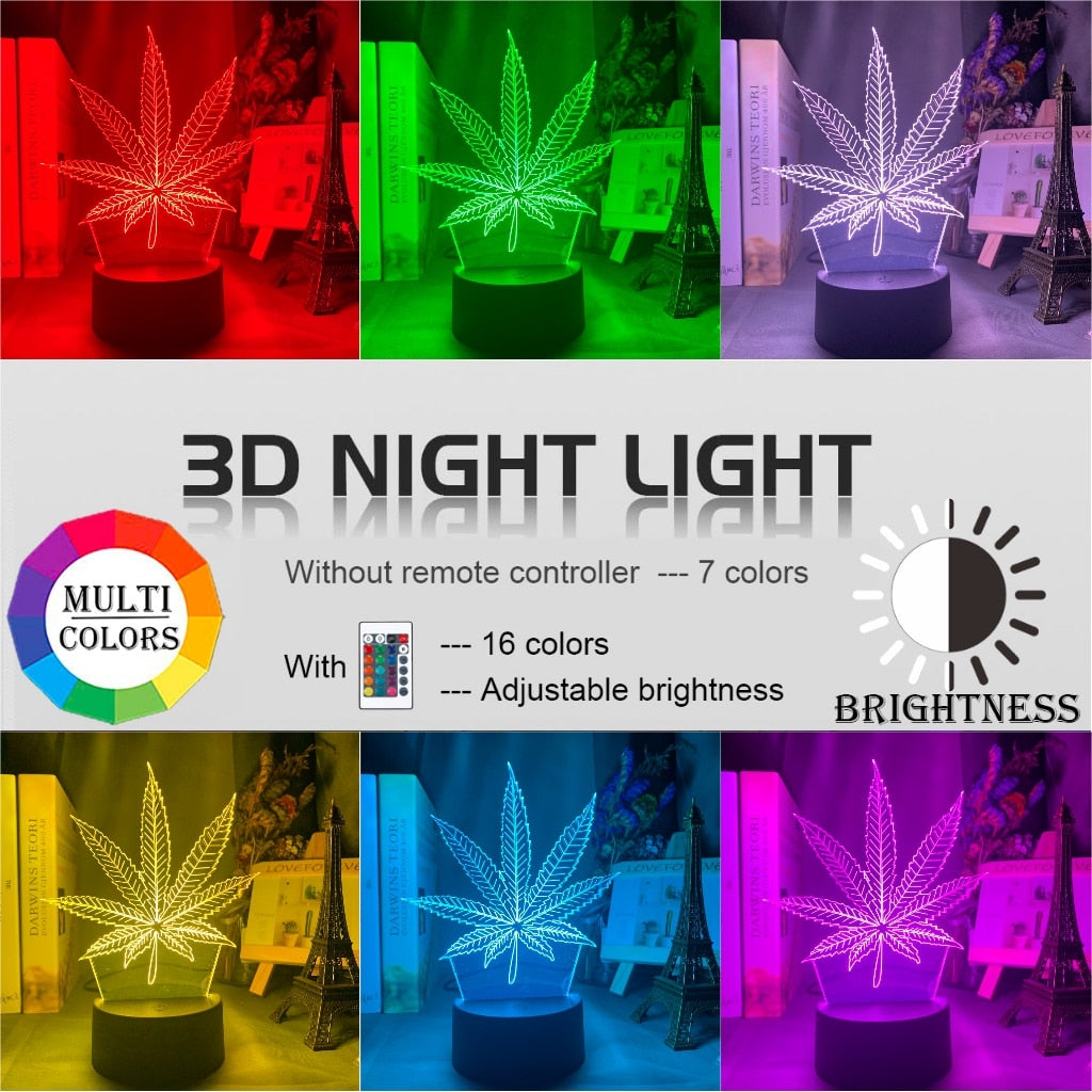 Acrylic Led Night Light Weed Lamp
