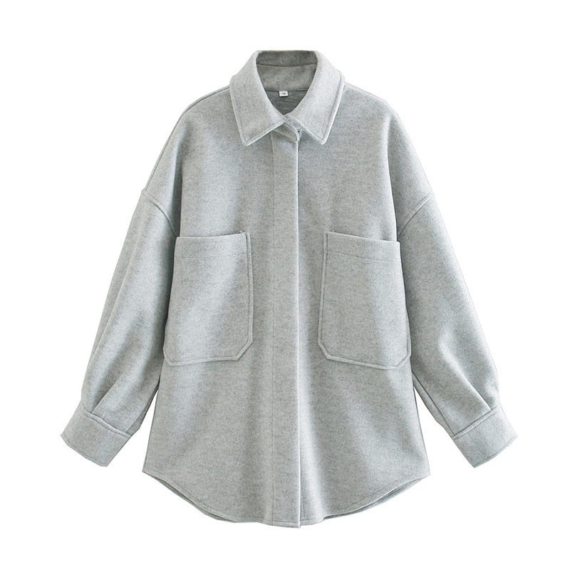 Camel Loose Pocket Woolen Jacket