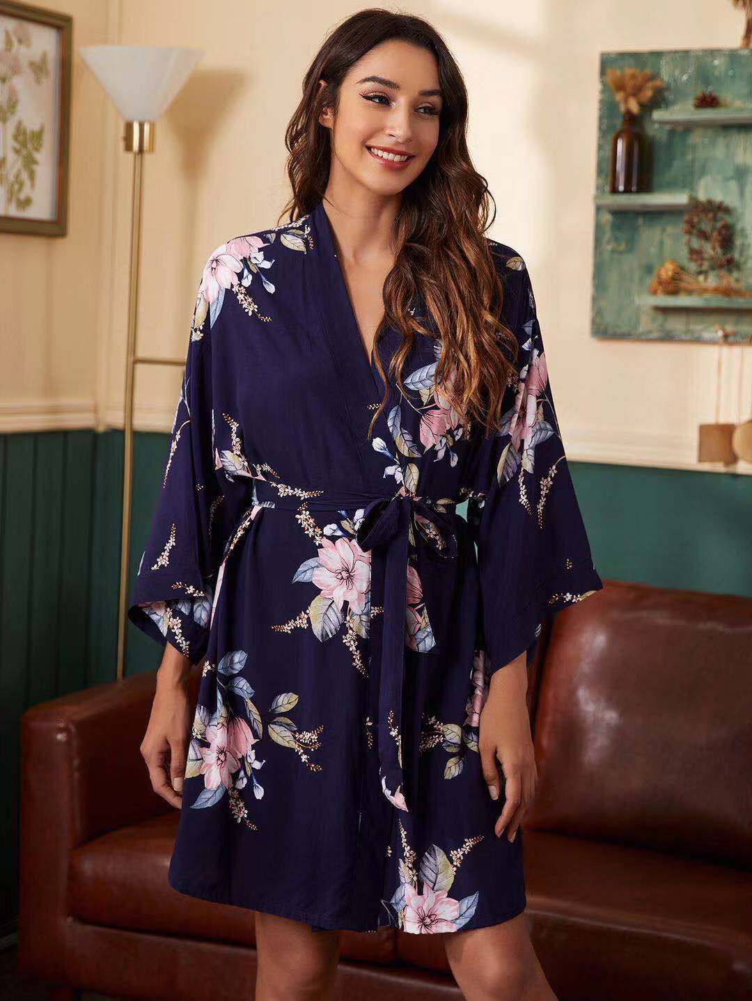 Silk Satin Thin Robe Floral Printed