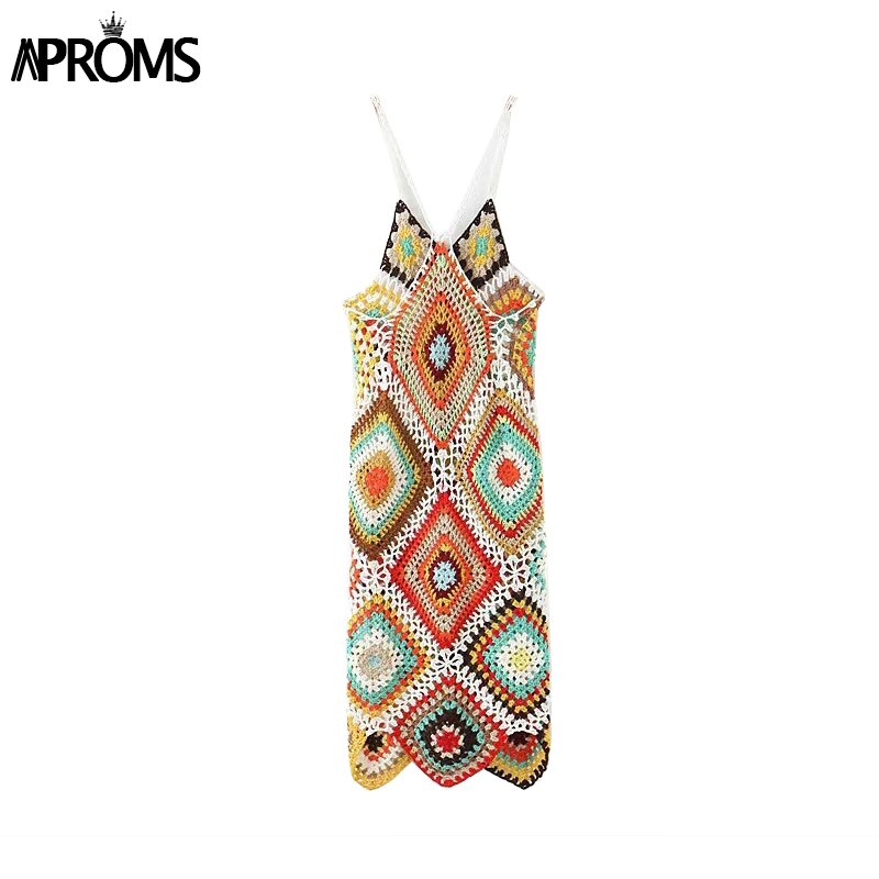 Multi Color Crochet Knitted Midi Dress