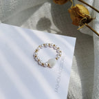Pearls Gold  White Heart Ring