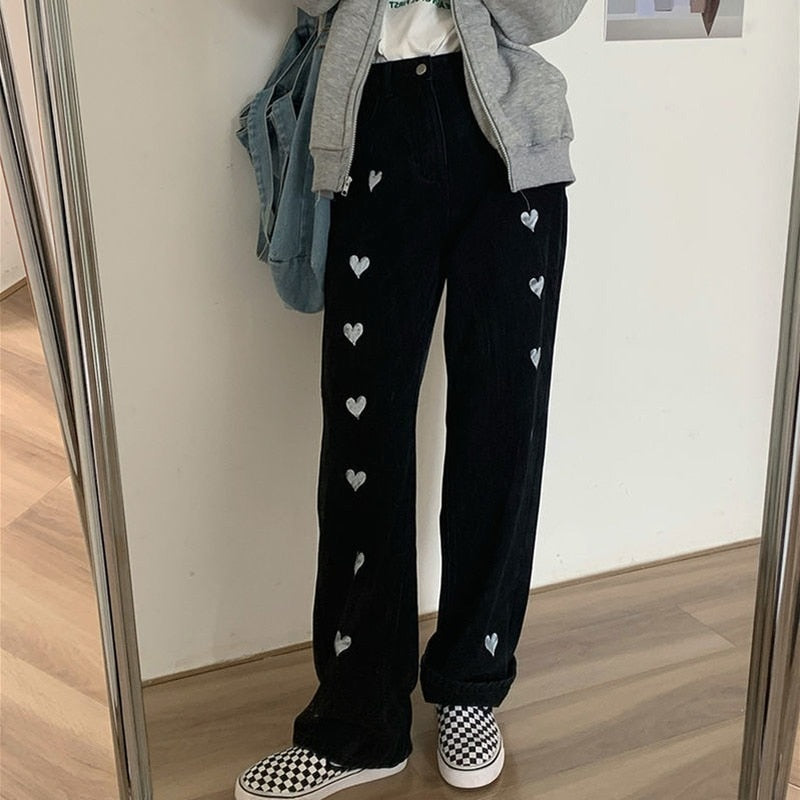 Casual Straight Heart Print Jeans