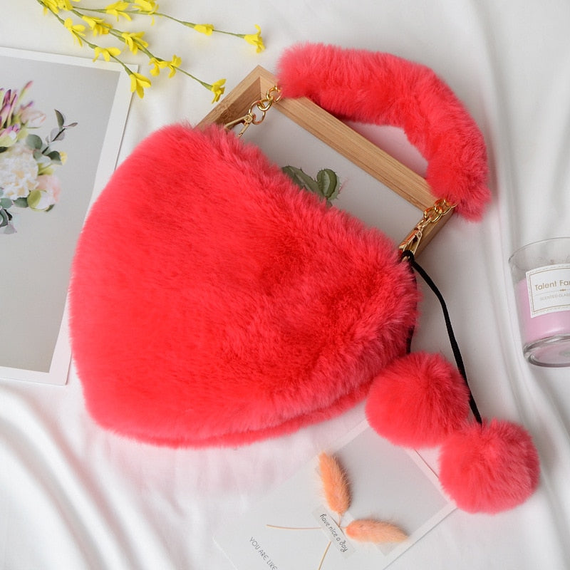 Faux Fur Heart Shaped Shoulder Bag