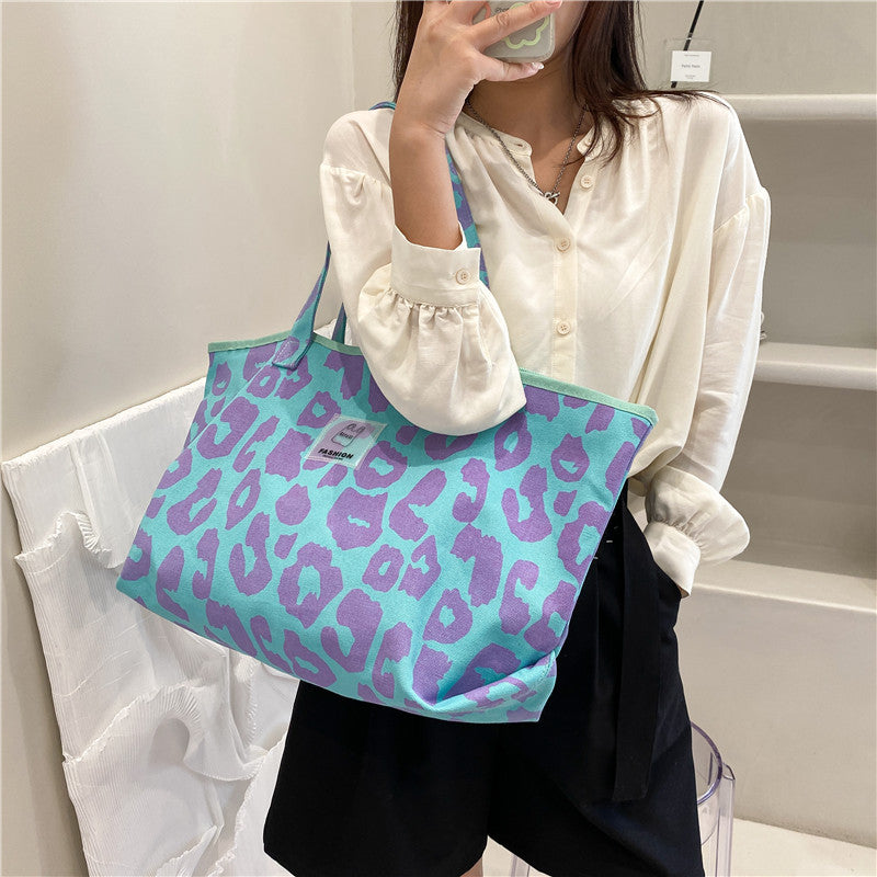 Blue Leopard Canvas Tote Bag