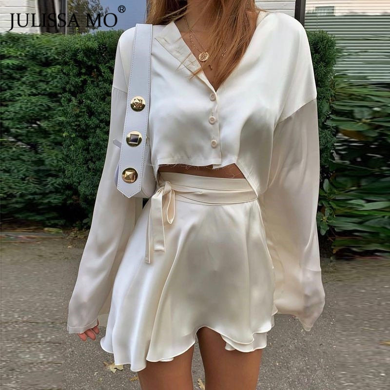 Two Piece Set Satin Dress