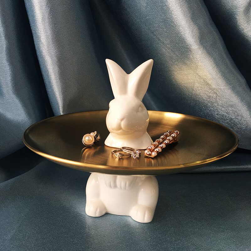 Ceramic Stand Up Rabbit Plate Decor
