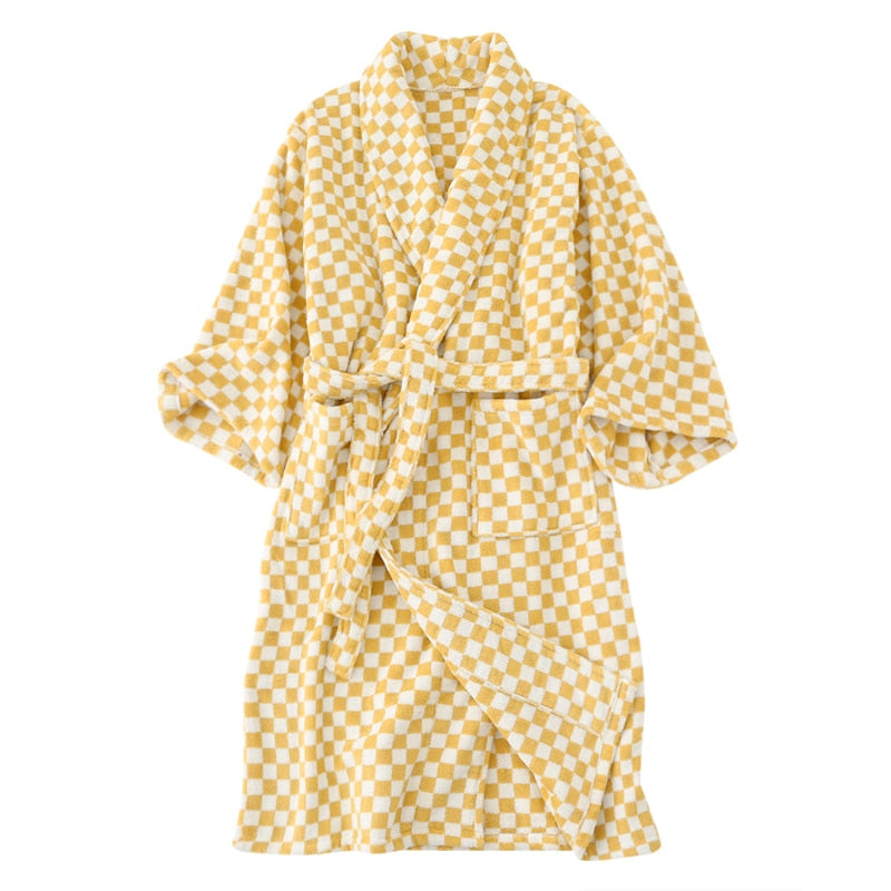 Plaid Checkerboard Cotton Bathrobe