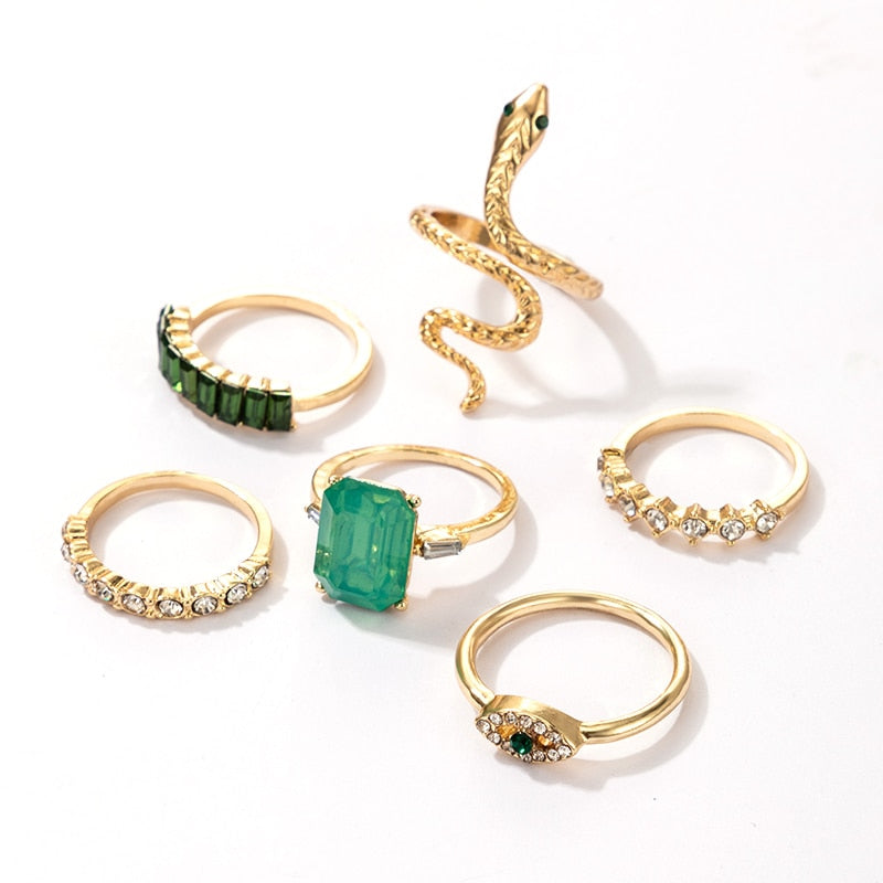 Rhinestone Snake Ring Set