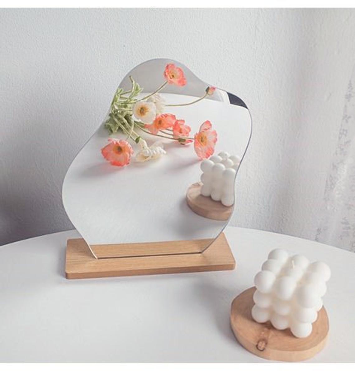 Irregular Mirror Wooden Base