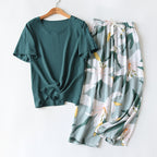 Floral Printed Short Sleeve+Pants 2Pcs Set