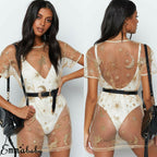 Gold Sequin Moon Star Print Mesh Mini Dress