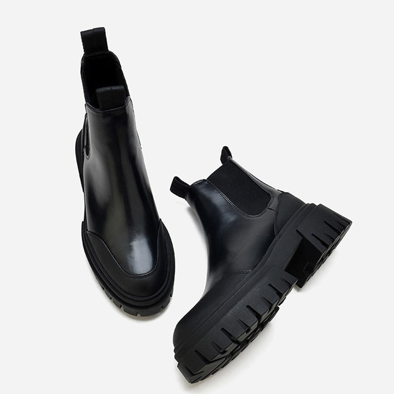 Leather Chunky Heel Chelsea Boots