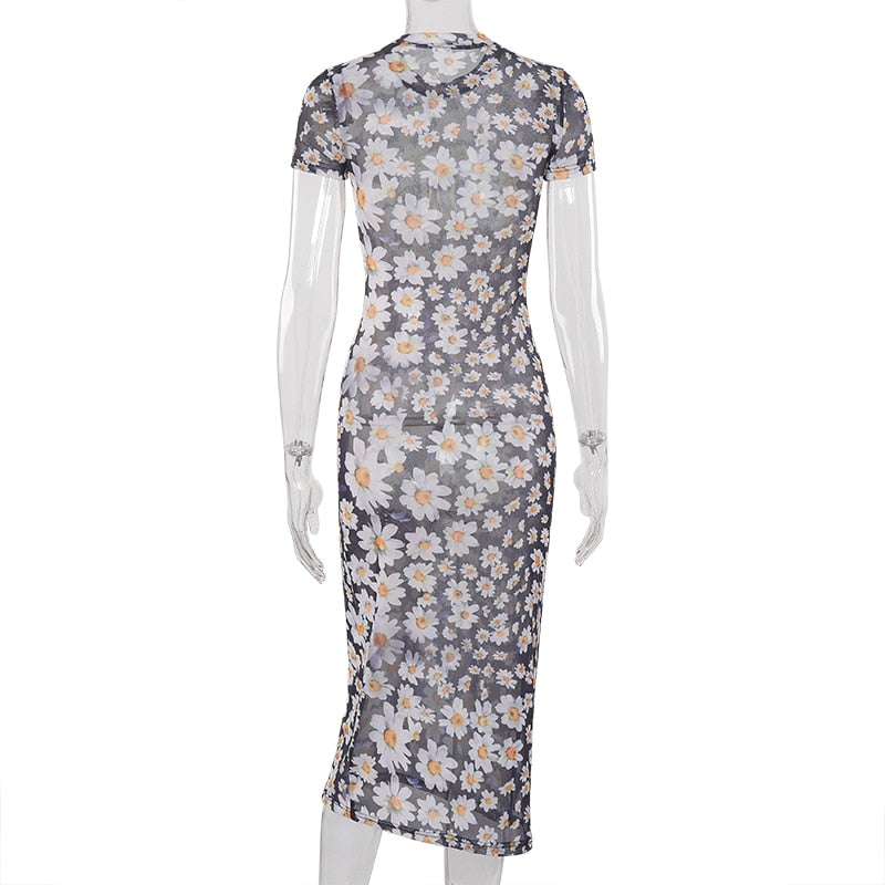 Sunflower Dress Mesh Transparent Maxi Dress