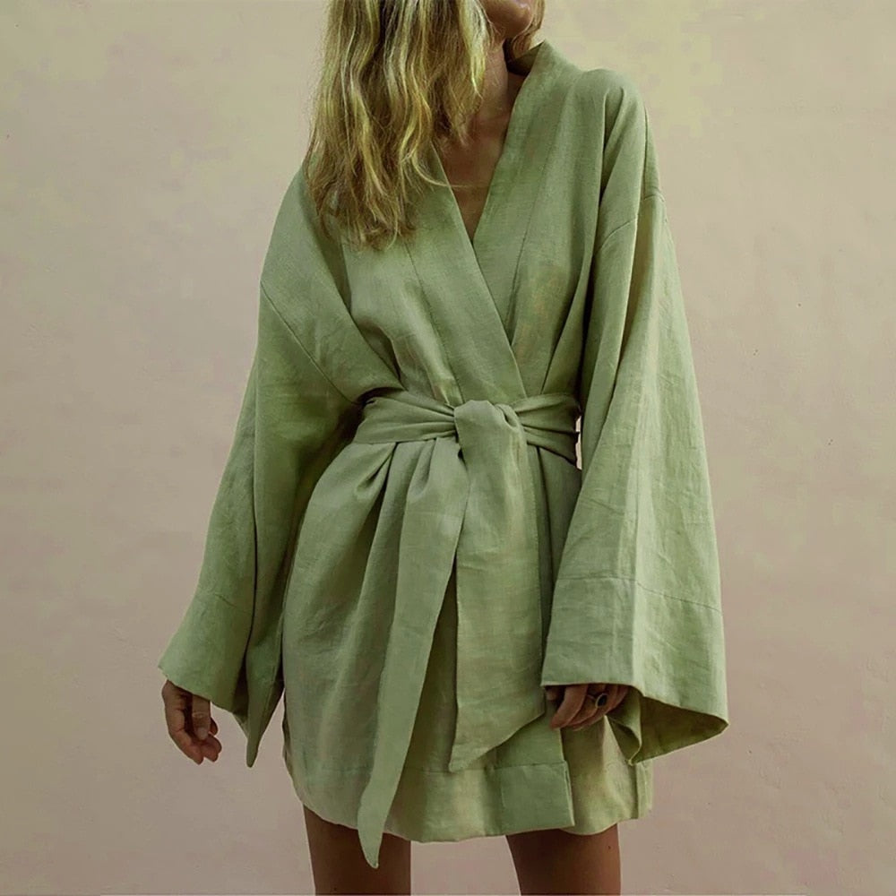 Kimono Mini Dress Cotton Linen